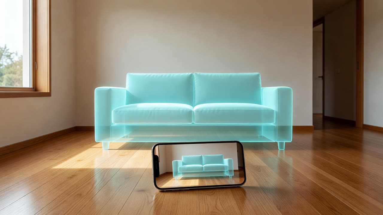 AR furniture placement showing whether a sofa will fit in the room