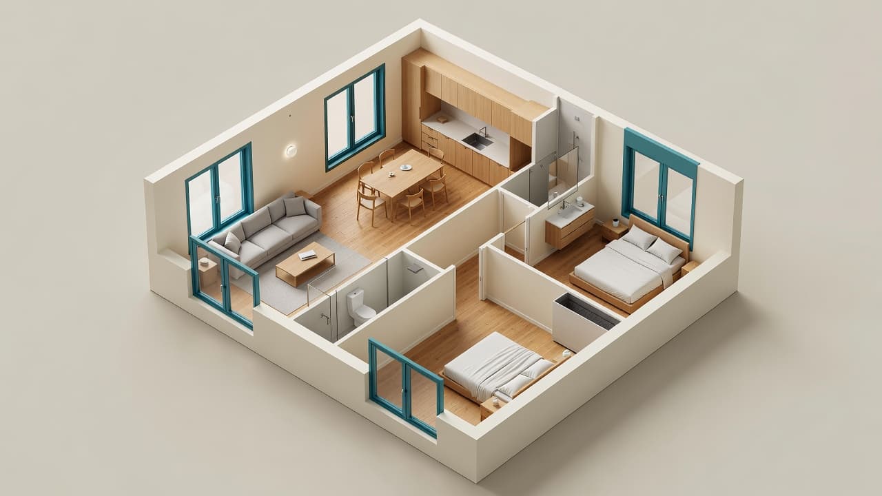 3D home planner model of a furnished apartment