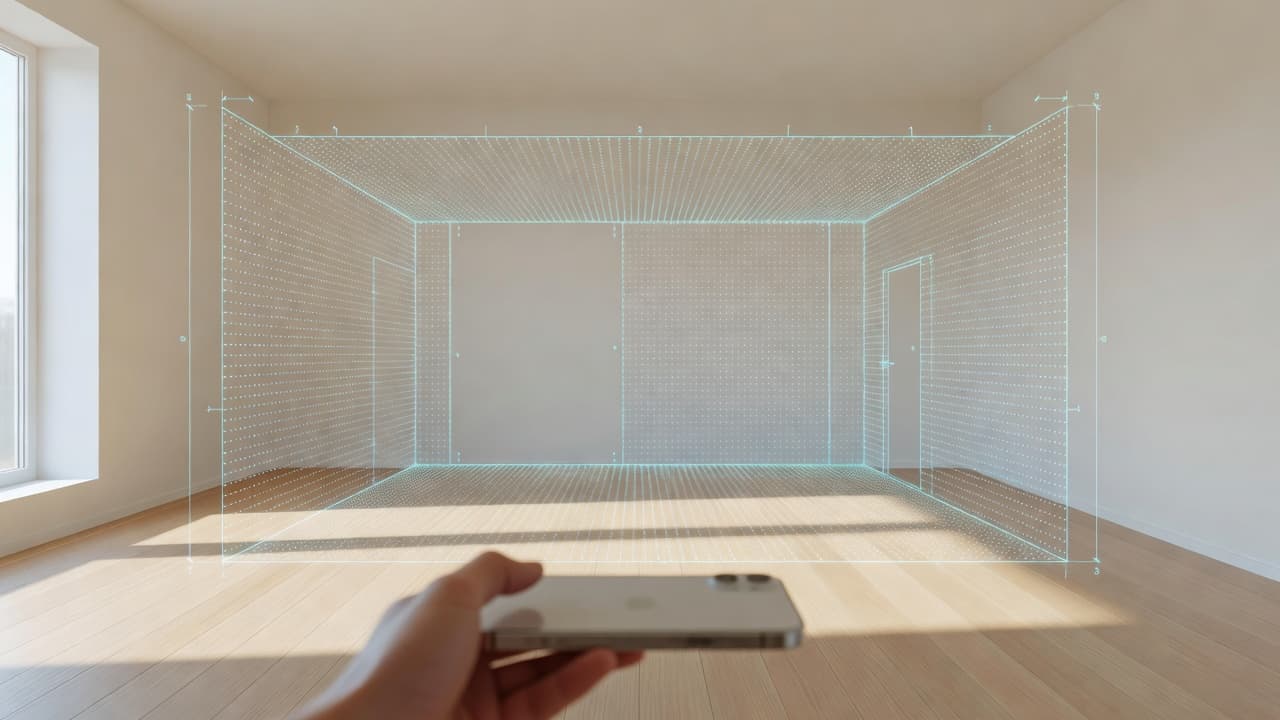 LiDAR 3D scanner mesh capturing walls in a room
