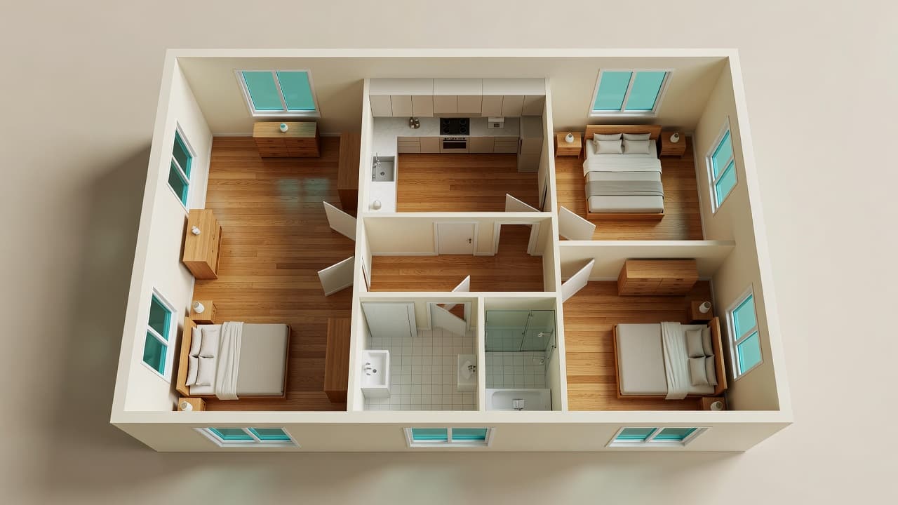 Whole home scanner 3D floor plan combining multiple rooms